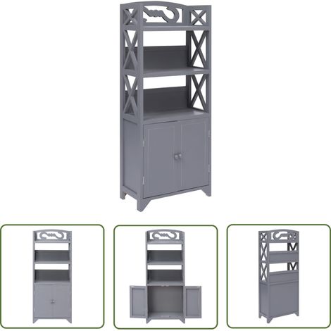 The Living Store Armoire de salle de bain Gris 46x24x116 cm Bois de Paulownia - Meuble De Salle De Bain - Armoire De Rangement - Armoire Grise - Meuble Bois - Commode Salle De Bain (1/5)