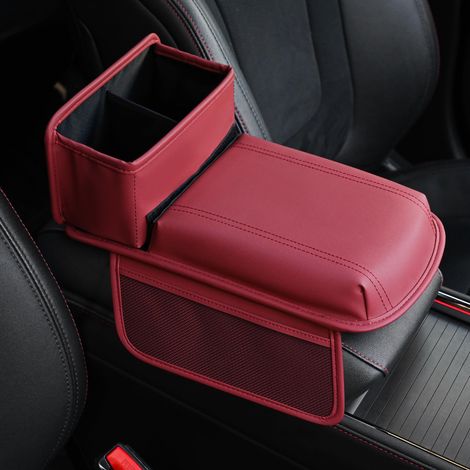 Coussin d'accoudoir de voiture, Housse de repose-bras de voiture en cuir PU améliorée avec porte-gobelet et sac de rangement, Coussin de console centrale en mousse à mémoire universelle pour (1/5)