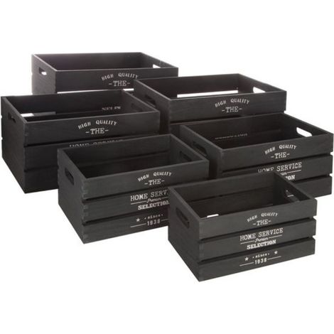 Ylias 6-teiliges Aufbewahrungsbox-Set – Holz – Dunkelgrau – Dekorativ – Vintage-Stil (1/5)