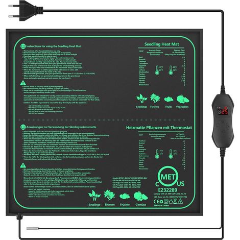 1 Tapis chauffant, 70W, IPX4 étanche, Fil silicone, Contrôleur 20-45℃, Pour terrarium et semis (1/5)