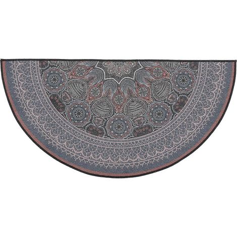 Tapis bohème demi-rond, tapis de sol vintage, tapis d'entrée à motif mandala-80.00X40.00X0.60CM-Brown (1/4)