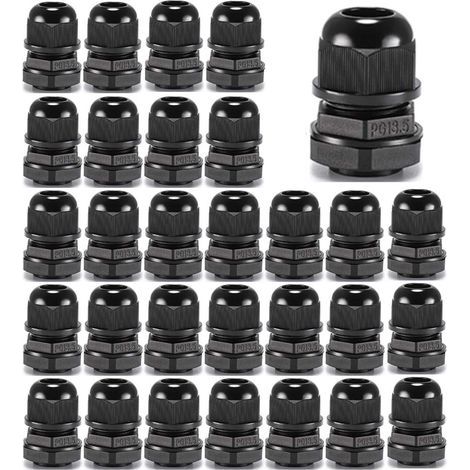 30 Kabelverschraubungen, PG13.5, wasserdicht IP68, schwarzer PP-Kunststoff, 6–12 mm Kabel, Haus- und Gartenbeleuchtung (1/5)