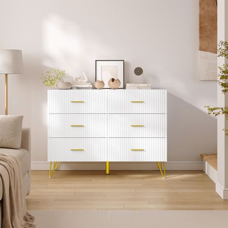 WOLTU Kommode mit 6 Schubladen, Sideboard Schlafzimmerkommode für Wohnzimmer, Schlafzimmer, Flur, Weiß & Gold, 100x40x75cm (1/5)