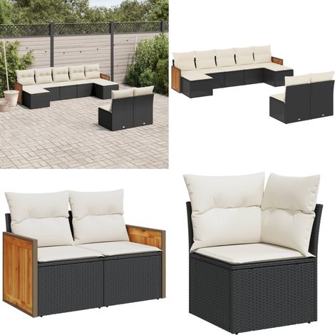 9-tlg. Garten-Sofagarnitur mit Kissen Schwarz Poly Rattan - Gartengeset - Gartenmöbelset - Rattan Möbel - Gartenlounge - Lounge Set - Home & Living (1/5)