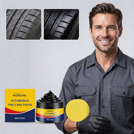 Car tire care cream for daily cleaning, refurbishing, maintenance, brightening, and stain removal of car tire surfaces -- 50g cream1, sponge1 -- BIEMMEDUE (1/5)