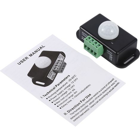 Interrupteur de détecteur de mouvement de sécurité, capteur de PIR en plastique 12V / 24V automatique pour la lumière LED à la lampe à incandescence (1/5)