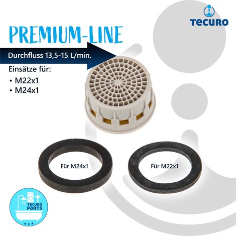 tecuro PREMIUM Mischdüse - Strahlregler Einsatz für M22 M24, Durchflussklasse A: 13,5 - 15,0 l/min, inkl. Dichtungen (1/2)