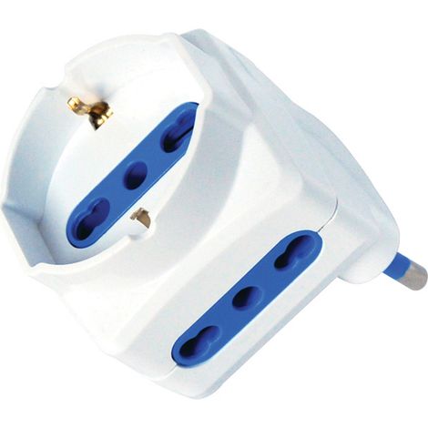 Alcapower Adattatore Salvaspazio 16A con 2 Prese Bipasso 10/16A e 1 Presa Universale Schuko, Colore Bianco, Potenza Massima 1500W, Spina 3 Poli (1/3)