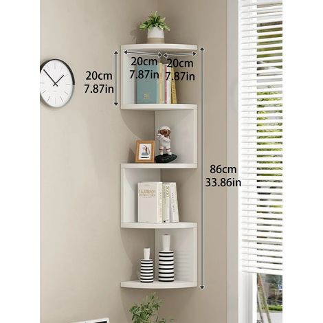 (Étagère d'angle DJ262) Étagère d'angle en PVC imitation bois, étagère de rangement style bohème, décoration murale flottante, style esthétique (1/5)