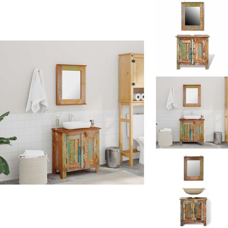 Ensemble meuble sous vasque et miroir en bois massif recyclé - Meuble Salle De Bains - Meubles Salle De Bains (1/5)