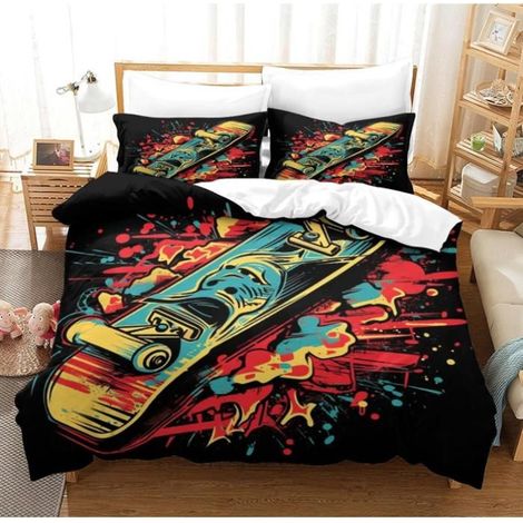 Skate Graffiti Parure De Lit 3D Housse De Couette Adulte Hommes Ado Enfants Garçons Microfibre avec Fermeture 240x260cm - 323 (1/4)
