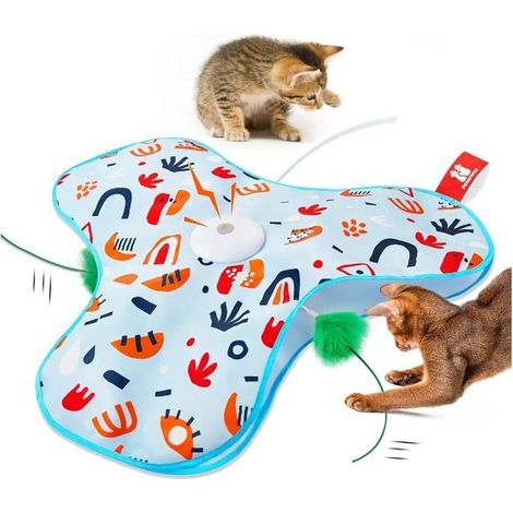 Jouet Chat Interactif avec Plumes, Cache-Cache et Chasse, Jouet Automatique pour Chaton Chat ,Rechargeable USB, Couineur de Souris (1/5)
