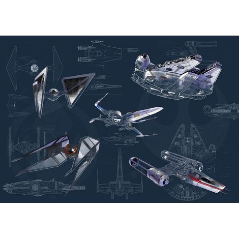 papier peint panoramique Star Wars Vaisseaux Spatiaux bleu foncé - Disney (1/3)