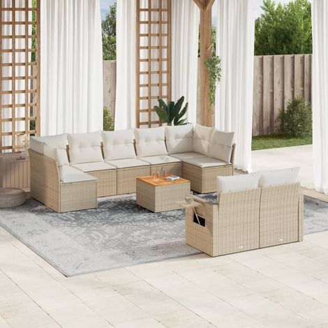 Salon de jardin modulable 10 pcs en résine tressée beige avec coussins blanc crème, 81.87kg - PANGIVO (1/5)