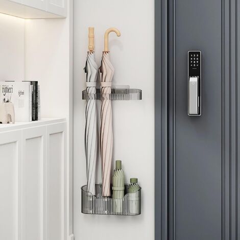 BUNTHAUS (Gris) Porte parapluies à Fixation Murale, Étagère de Parapluie Autocollante sans Perçage Organisateur D'économie D'espace Support de Parapluie, pour Le Couloir, la Maison, Le Bureau (1/4)