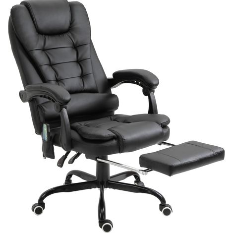 Chaise de bureau massante 67x79x111-121 cm noire en similicuir avec repose-pieds et dossier inclinable (1/5)