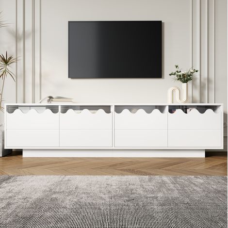 TV-Schrank 170x40x45 cm Weiß MDF und Spanplatte mit 4 Türen und Wellen-Design (1/5)