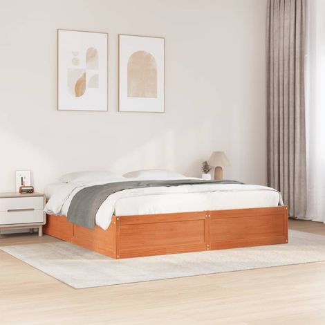Bed Frame without Mattress Wax Brown 180x200 cm Super King Solid Wood Pine vidaXL (1/5)