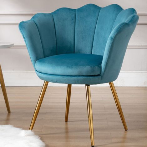 Wahson Freizeitsessel Samt-Bezug, Muschel-Sessel eleganten goldenen Metallbeinen für Schlafzimmer und Wohnzimmer,Blau