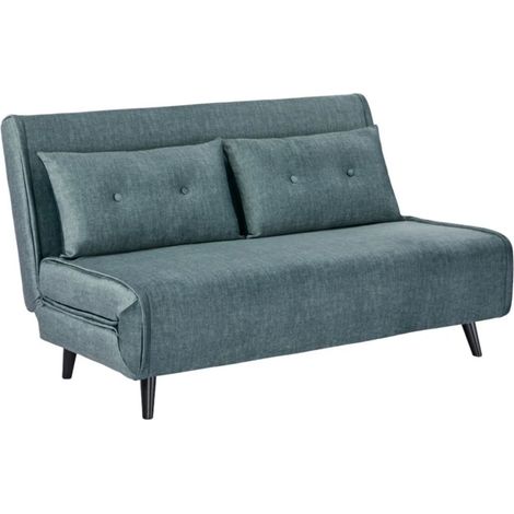 Canapé convertible PRESTO 2 places - velours bleu pétrole - couchage 140x190cm (1/5)