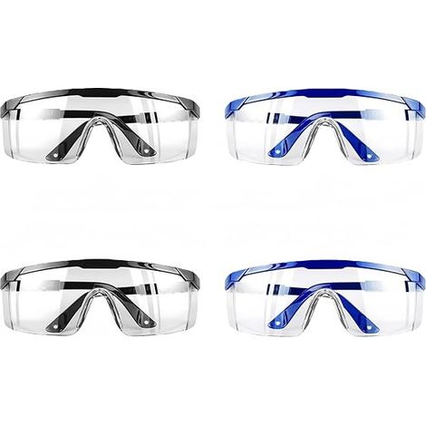 Lunettes de Sécurité,4 Piecès Lunette de Protection Travail Transparentes,Réglables Lunettes Anti-rayures Anti-buée pour Les Lieux Travail Construction Bricolage Laboratoire Soudage (1/5)