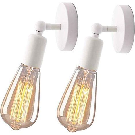 2 Stücke Wandleuchte E27 Vintage Innen Wandlampe Metall Eisen Industrielle für Schlafzimmer Badezimmer Flur Wohnzimmer (Weiß)