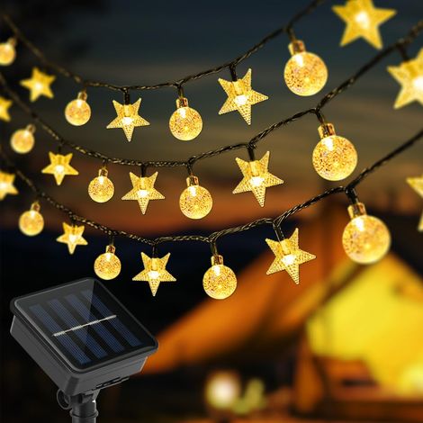 Guirlande Lumineuse Étoiles à LED, 7M 50LED Lumiere Jardin Exterieur, IP65 8 Modes Guirlande Lumineuse Boules Cristal et Étoiles, Lumières Fées D'Intérieur pour Jardin, Balcon, Clôture, Pelouse