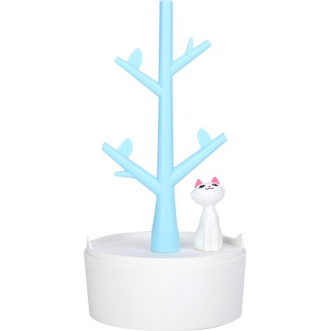 Support à Bijoux Arbre Chat Organisateur ABS Bleu Porte-Colliers Boucles d'Oreilles Bague Bracelet Rangement Déco Maison Cadeau (1/5)
