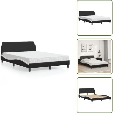 Lit avec matelas noir et blanc 140x190 cm similicuir - Lit Double - Lit Confortable - Lit Design - Literie - Sommier (1/5)