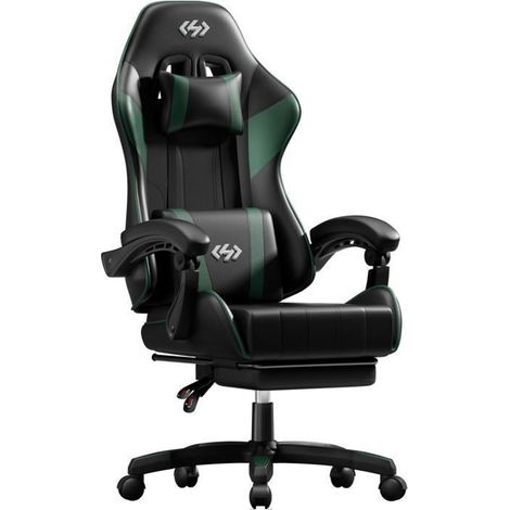 EcoFurnix, ergonomic office chair, with headrest, adjustable backrest - lumbar support - footrest, Black and Green (1/5)