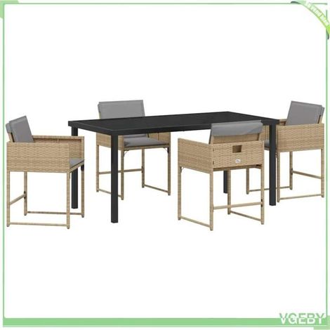 Ensemble de salle à manger pour jardin (5 pcs) - FAFEICY - 3380030 - Beige - Polyrotin - Table 160x80 cm (1/5)