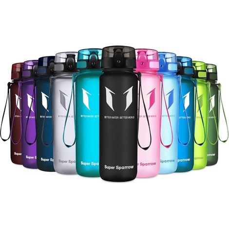 Trinkflasche Tritan Wasserflasche BPAfrei Sport Fahrrad 500 ml Schwarz (1/5)