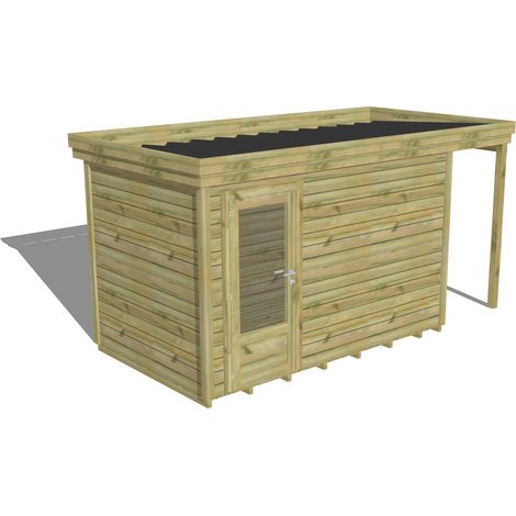 ABRI DE JARDIN bois Pin autoclave 27mm - 4,44x2,14m / 9,5m2 - Bac acier - Plancher bois (1/5)