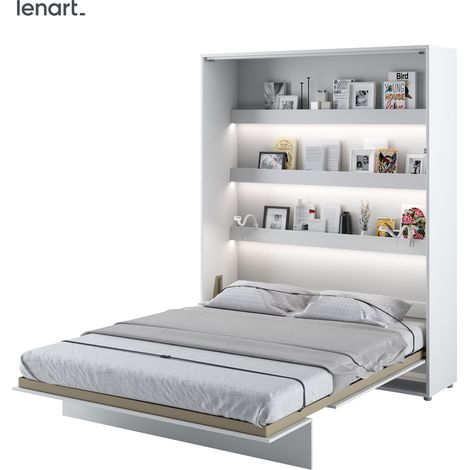 Bim Furniture – Lit escamotable 160x200 vertical blanc brillant – Mécanisme pneumatique – Système soft close – Charge maximale 200 kg (1/5)