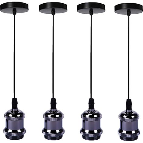 Vintage Pendelleuchte aus Metall Hängelampe 1M Höhenverstellbar E27 60W für Küche Esstisch Wohnzimmer Bars Cafét - 4Pcs Schwarz (1/4)