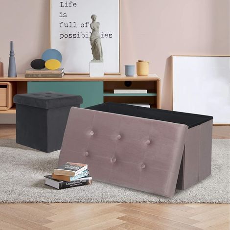 WOLTU Otomano y reposapié con Tapa Taburete Puff de Terciopelo Taburete Plegable de Almacenamiento 76x37.5x38 CM Rosado (1/5)