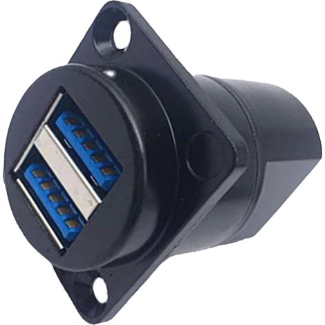 Connecteur double USB A femelle-femelle, prise USB 3.0, connecteur de type D pour montage sur panneau, boîtier noir (1/5)