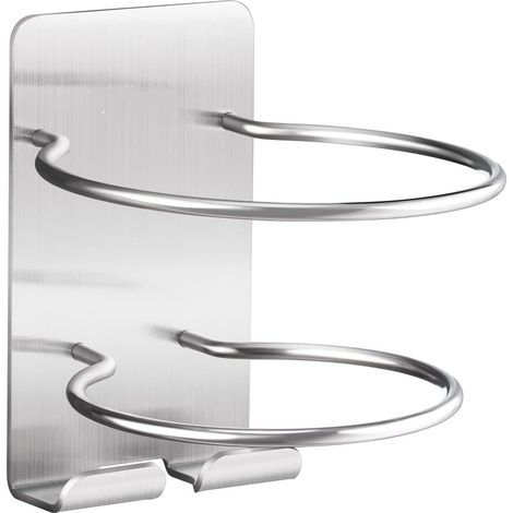 Support mural auto-adhésif pour sèche-cheveux, support de rangement pour sèche-cheveux en acier inoxydable SUS 304, argent (1/4)