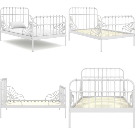 Cadre de lit extensible sans matelas blanc métal 80x130/200 cm - Cadre De Lit - Lit Extendible - Lit Metal - Lit Blanc - Meuble Chambre - Home & Living