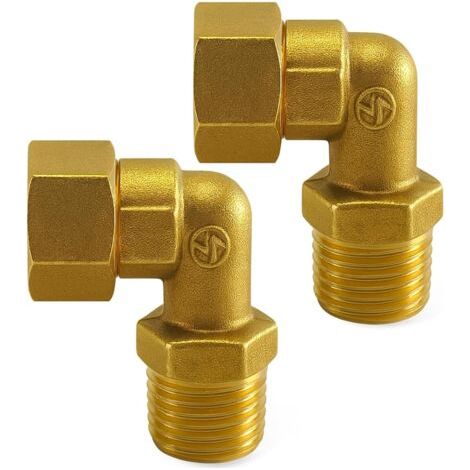 Lot de 2 Coudes en Laiton 90°, Raccord 1/2" IPS Mâle-Femelle, Raccords Robustes Anti-Fuite pour Baignoire à Pattes, Douche, Robinet de Cuisine, Lavabo, Chauffe-Eau (1/5)