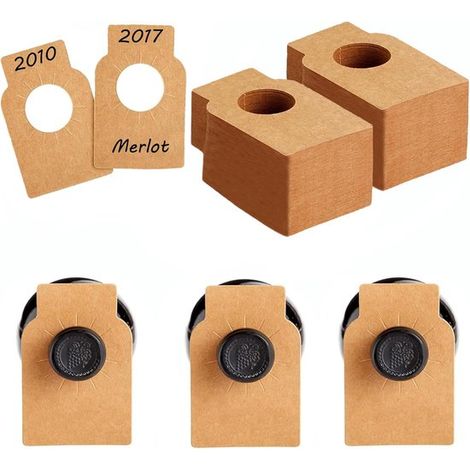 Etiquetas para botellas de vino, Etiquetas, Doble cara, Reutilizables, Escribe nombre, año y notas de cata, 5,79 cm, 200 unidades, Marrón (1/5)