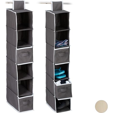2 x Hängeregal Stoff, Hängeaufbewahrung, 6 Fächer, 2 Schübe, für Kleiderschrank, HxBxT: ca. 82 x 14,5 x 30 cm, anthrazit