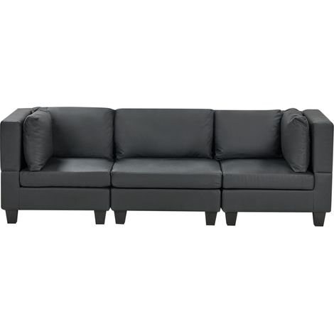 Sofá modular moderno 3 plazas tapizado piel sintética respaldo acolchado negro Unstad