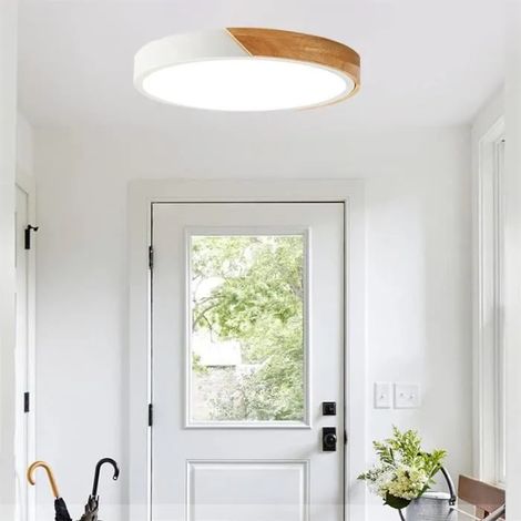 Plafonnier LED Moderne Blanc - - U-do - 20cm x 5cm - Bois et Métal (1/4)
