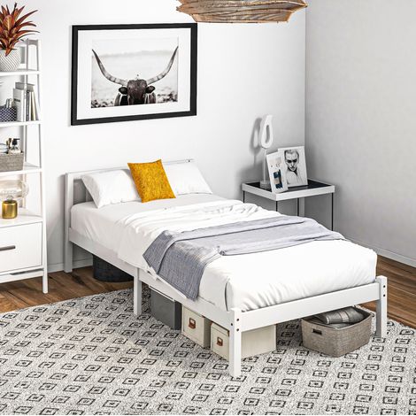 Cadre de lit 90x200 cm blanc – avec tête de lit et rangement, sans matelas (1/5)