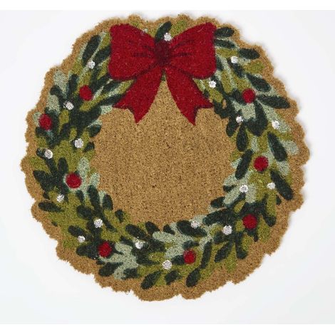 HOMESCAPES Coir Doormat Christmas Wreath, 50 x 50 cm (1/4)