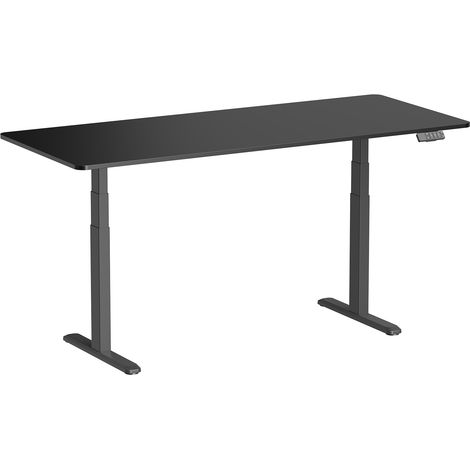 Bureau motorisé assis-debout 180x75cm, Plateau noir à bords arrondis/Pied noir