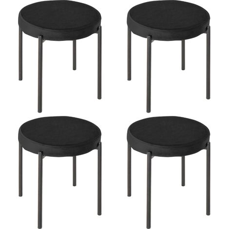 Ensemble de 4 tabourets de salle à manger empilables, chaises de cuisine avec assise rembourrée, aspect velours, tabourets en métal pour cuisine et salle à manger, noir, 41,5 x 41,5 x 46 cm 