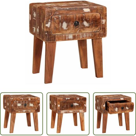 Nachttisch - Beistelltisch Braun 40 x 32 x 46 cm Massives upgecyceltes Holz (1/5)