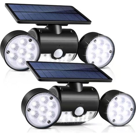 Lot de 2 lampes solaires d'extérieur à 30 LED étanches avec spots à double tête rotatifs à 360 degrés [Classe énergétique A++] (1/5)
